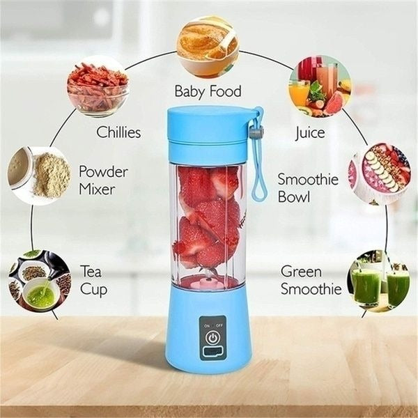 6 Blade Mini Portable USB Juicer Blender Compact Cordless Fruit Mixing Cup And Smoothies Maker - 380ML Capacity