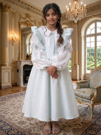 Girls' Mint Green Overall Dress with Long Sleeve Blouse & Plush Bunny Charm
