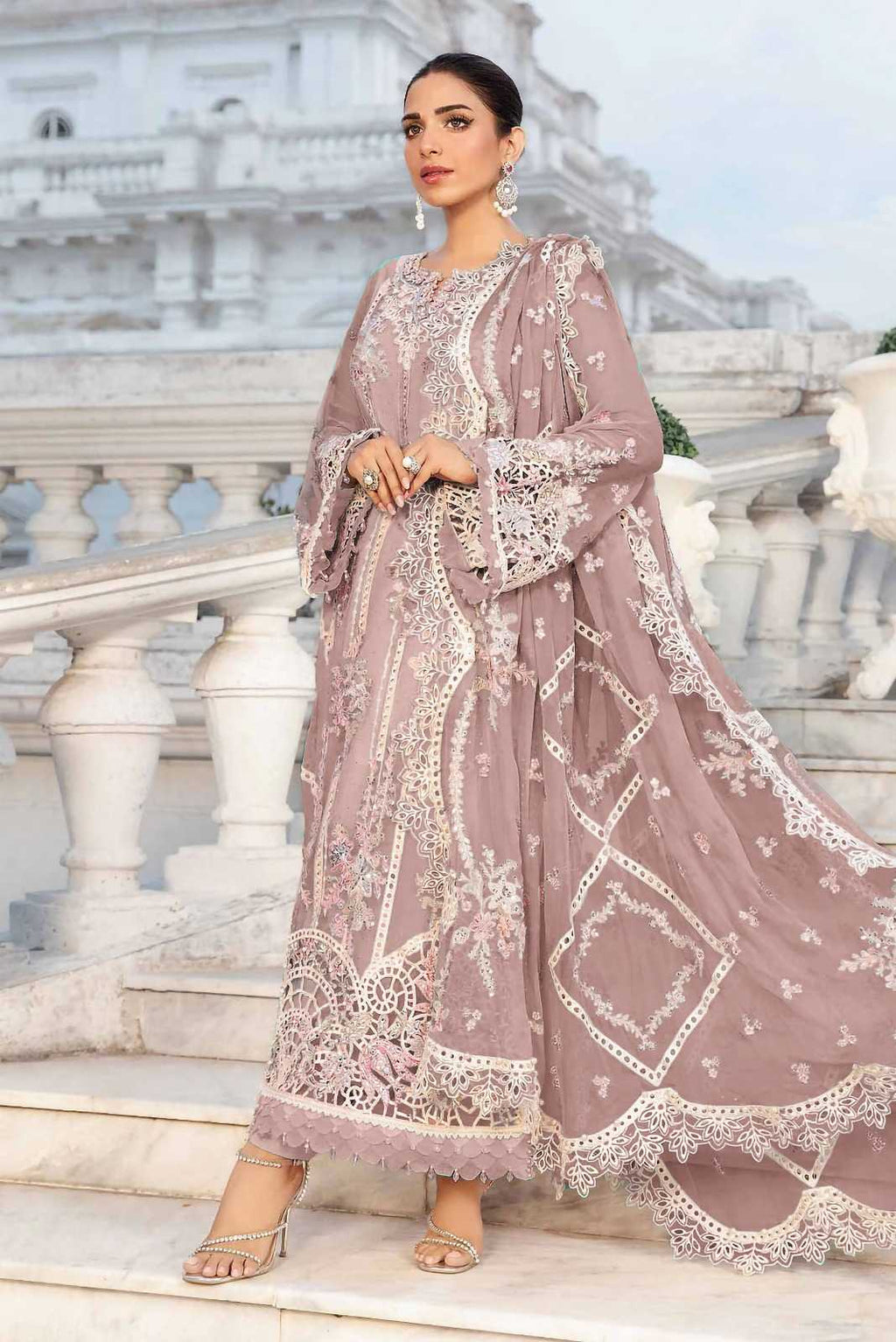 Zarmeen Emaan Article 1776 Luxury Embroidered Shirt Front Back Sleeves Neckline Daman Patch Premium Viscose Trouser Pure Bamber Chiffon Dupatta