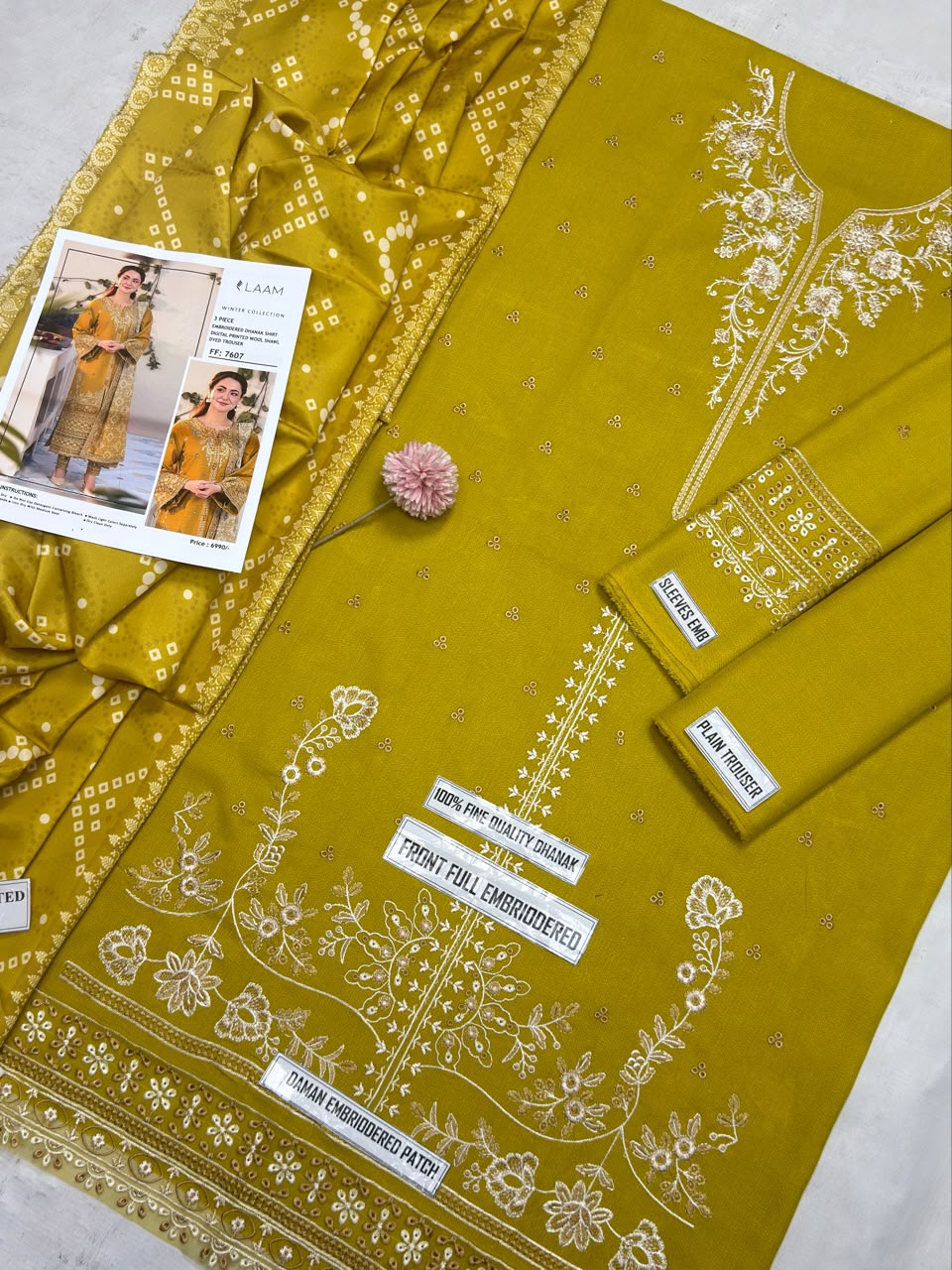 Embroidered Dhanak 3-Piece Unstitched Suit with Digital Printed Wool Shawl