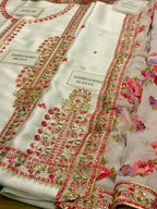 Ivory Blossom Embroidered 3-piece Silk Suit