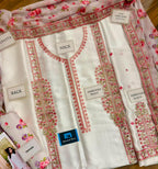 Ivory Blossom Embroidered 3-piece Silk Suit
