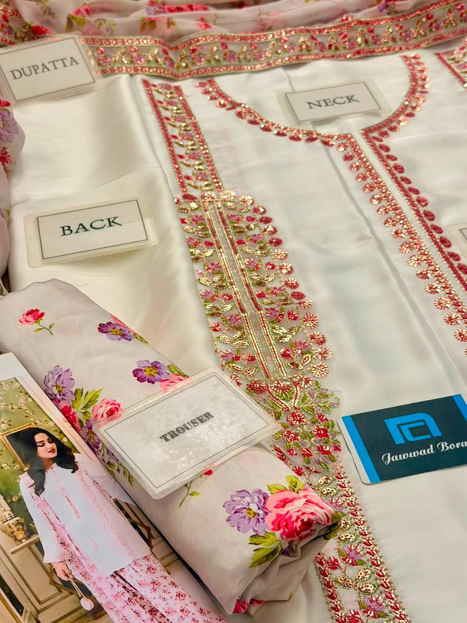 Ivory Blossom Embroidered 3-piece Silk Suit