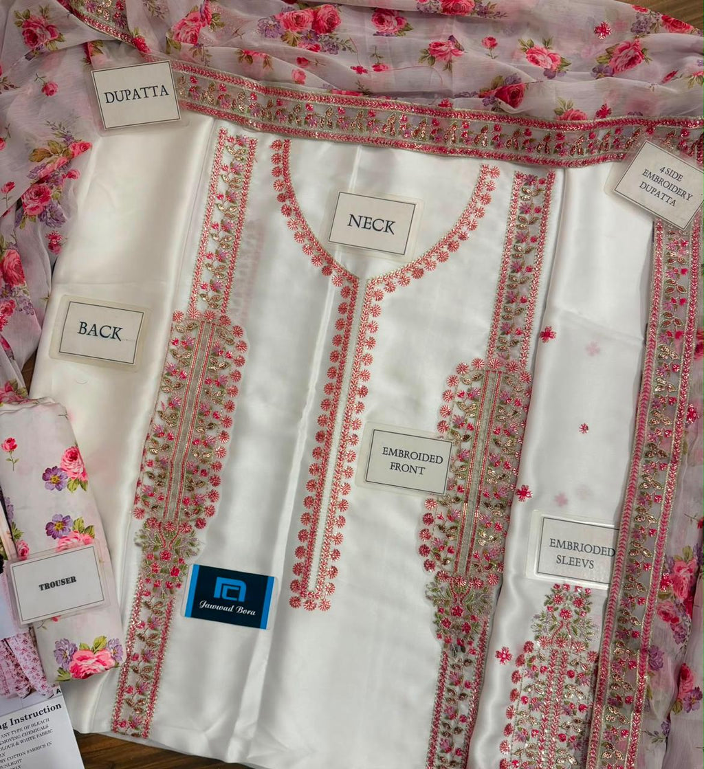 Ivory Blossom Embroidered 3-piece Silk Suit