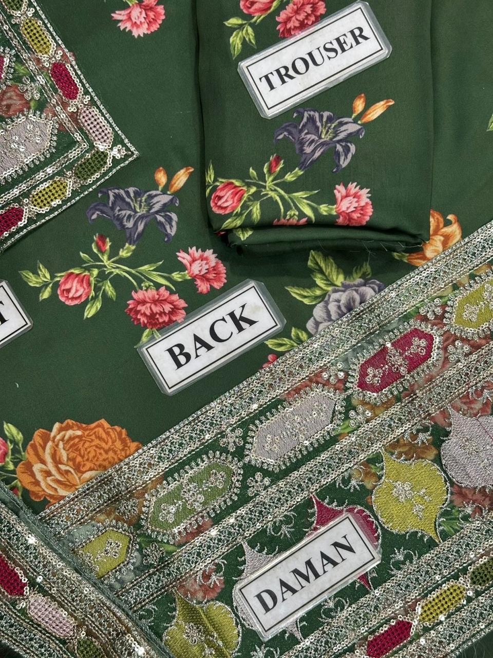 Forest Green Embroidered 3-Piece Ensemble