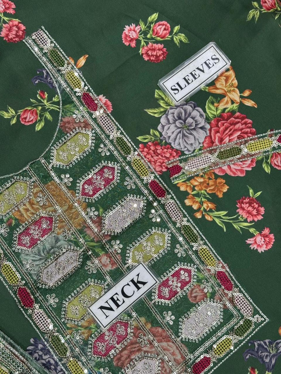 Forest Green Embroidered 3-Piece Ensemble
