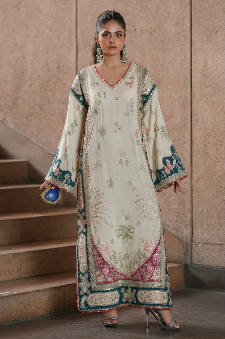 Luxury Kaftan Silk 2-Piece | Fully Heavy Embroidered Kaftan UNSTITCHED
