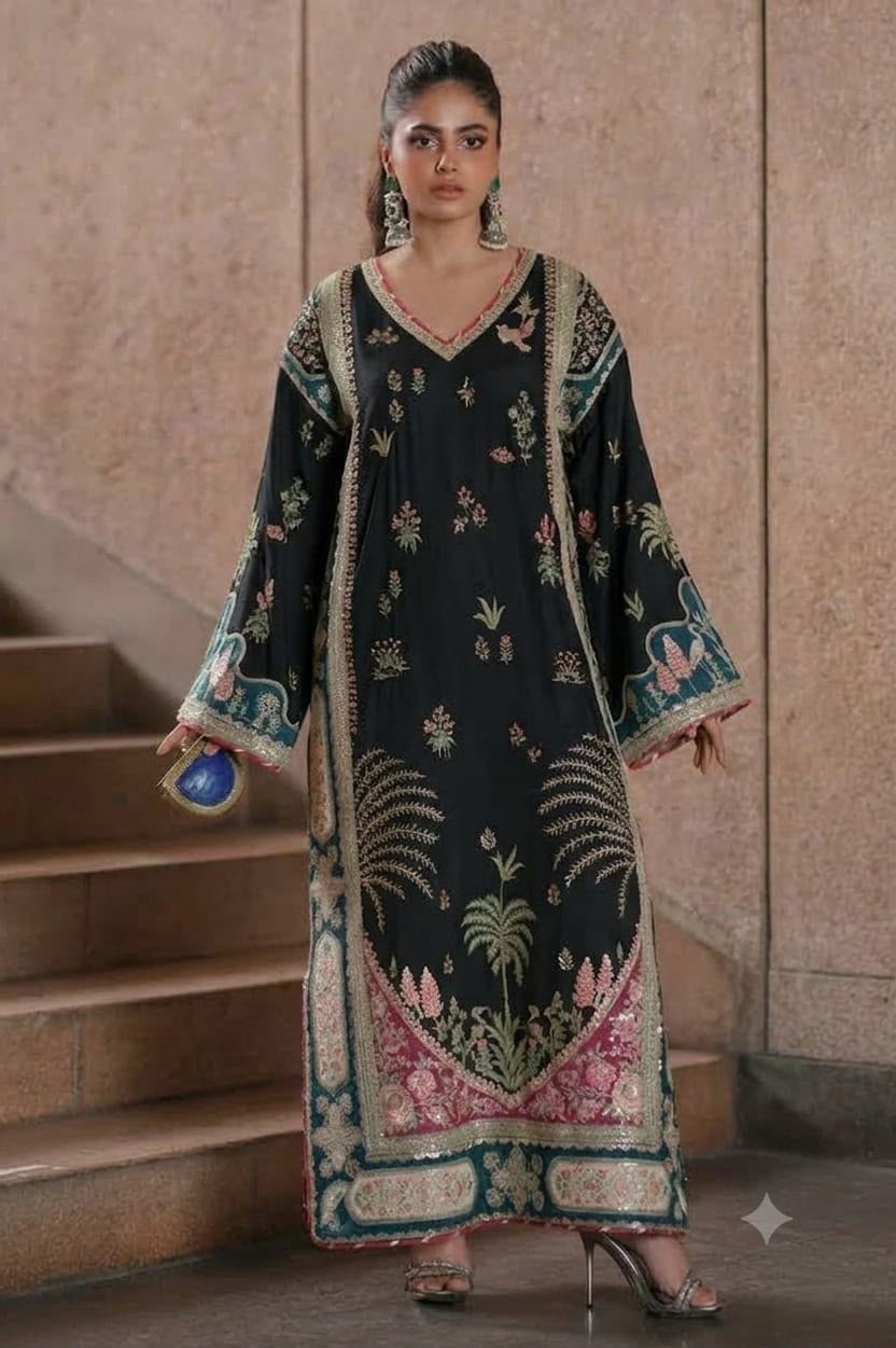 Luxury Kaftan Silk 2-Piece | Fully Heavy Embroidered Kaftan UNSTITCHED