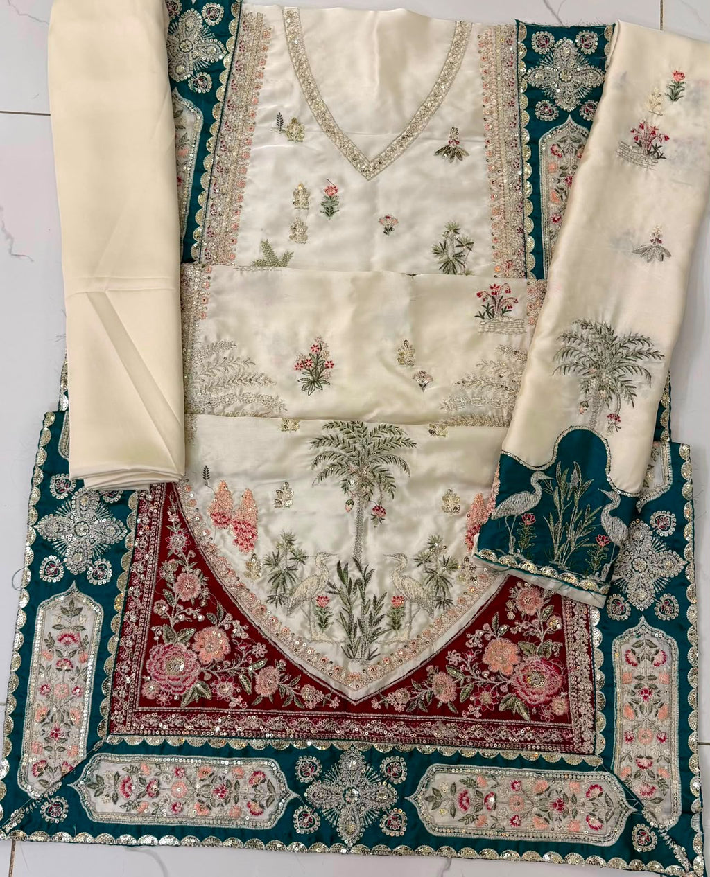 Luxury Kaftan Silk 2-Piece | Fully Heavy Embroidered Kaftan UNSTITCHED