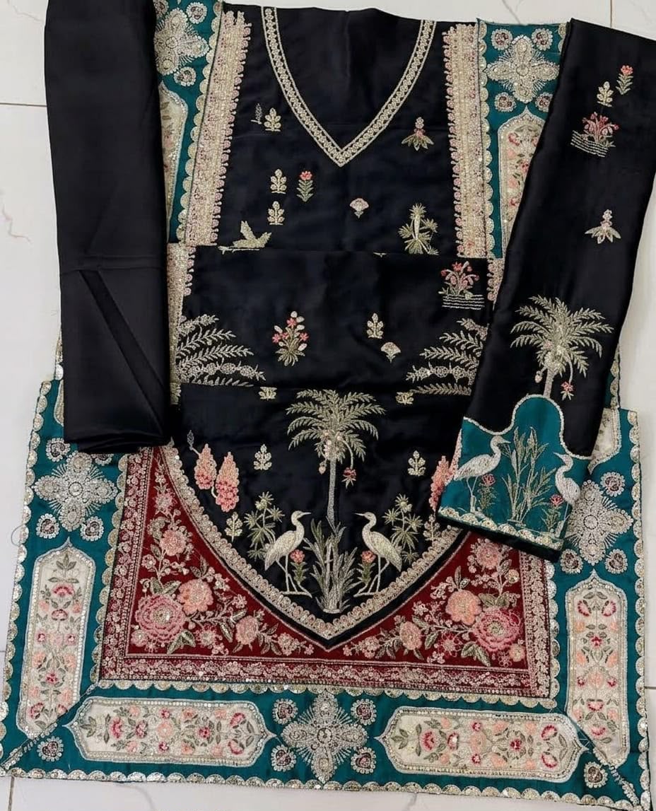 Luxury Kaftan Silk 2-Piece | Fully Heavy Embroidered Kaftan UNSTITCHED