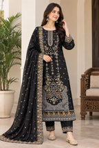 Black Embroidered karandi 3-piece Suit with Bamber Chiffon Dupatta unstitch