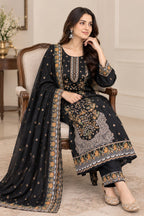 Black Embroidered karandi 3-piece Suit with Bamber Chiffon Dupatta unstitch