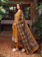 Earthy Mustard Embroidered Dhanak Suit with Digital Printed Shawl