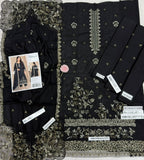 Luxury Black Karandi Ensemble Featuring Gold Embroidery and Heavy Embroidered Shawl
