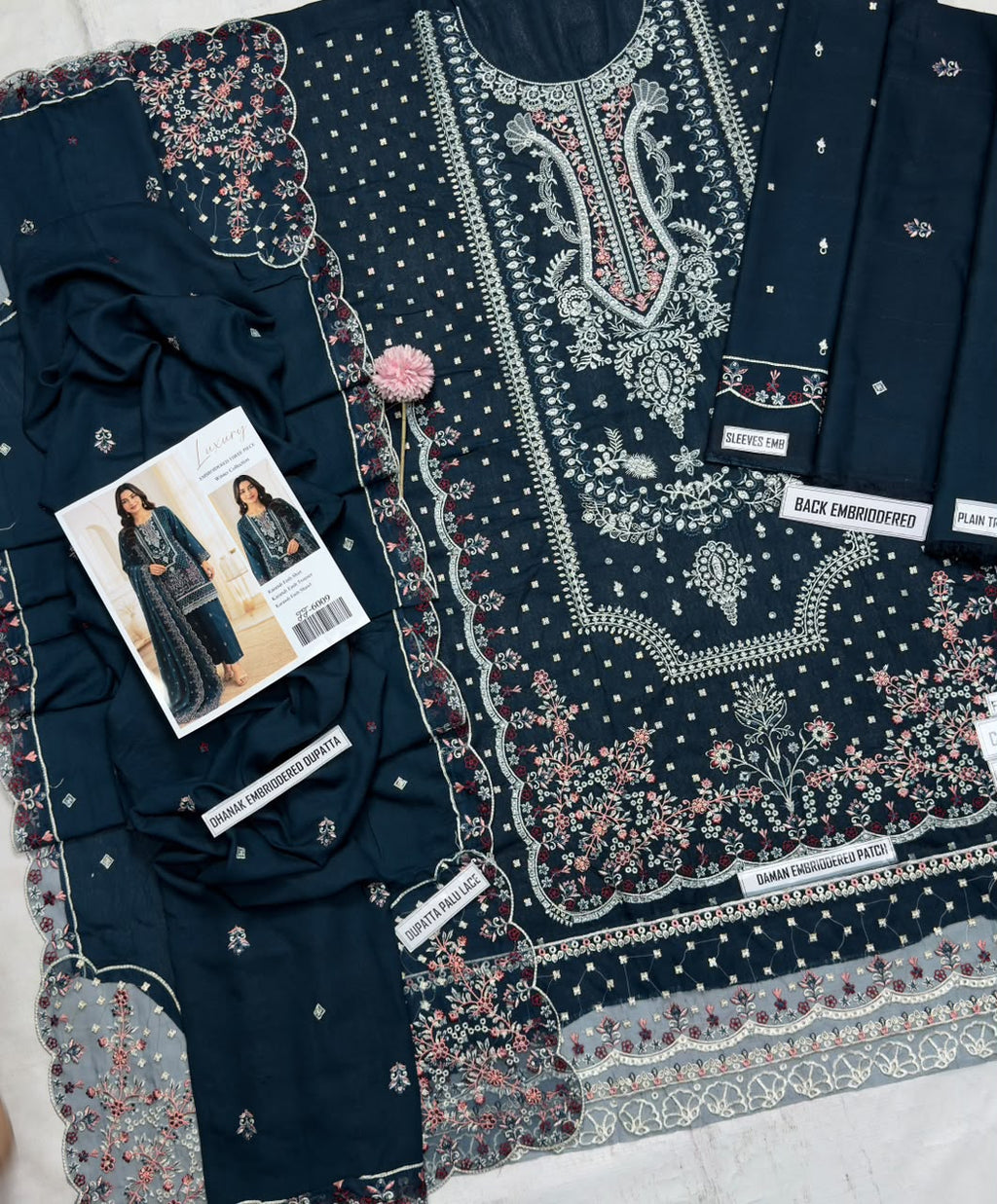 Midnight Teal Front-Sequinned & Embroidered Unstitched Outfit