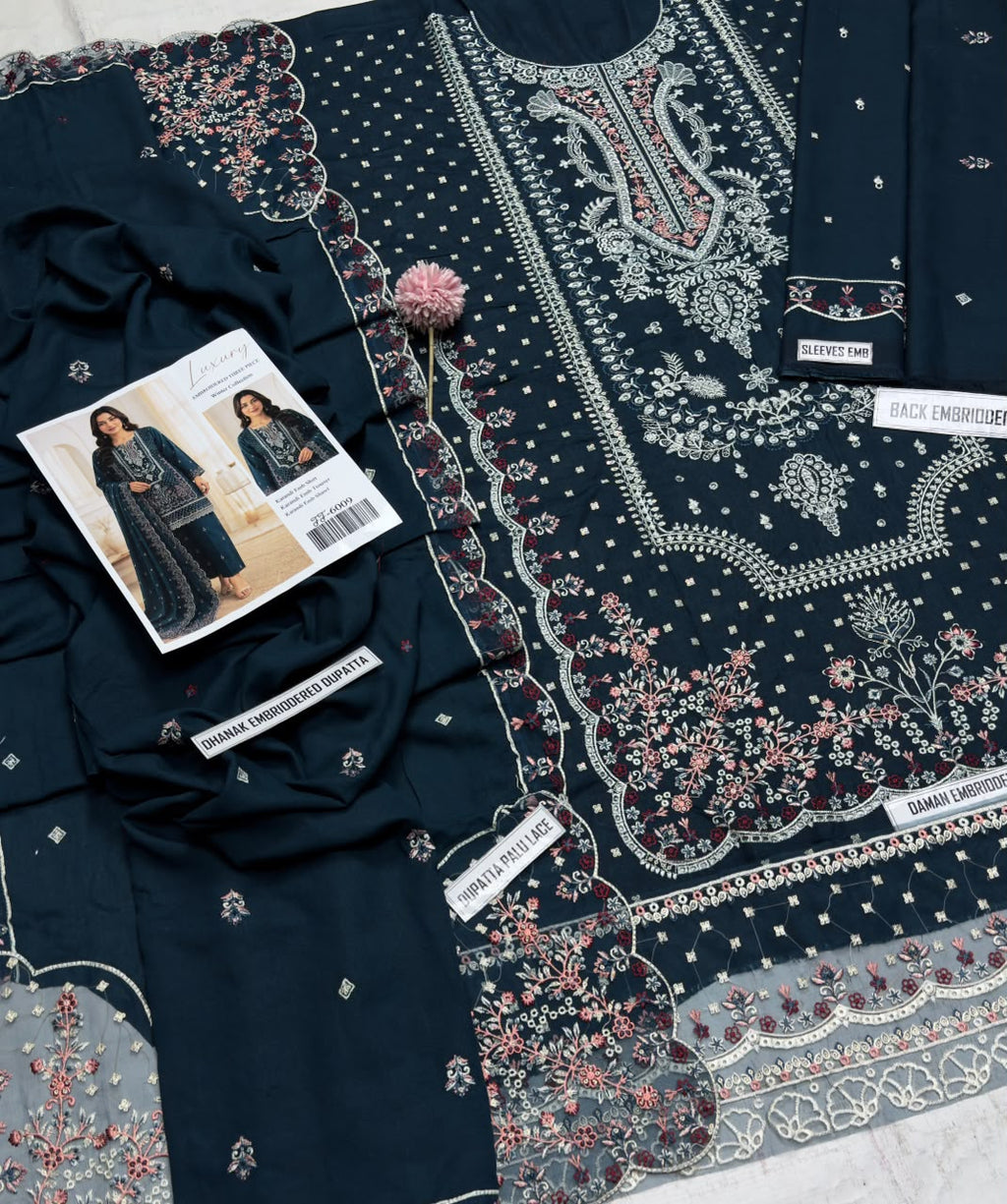 Midnight Teal Front-Sequinned & Embroidered Unstitched Outfit