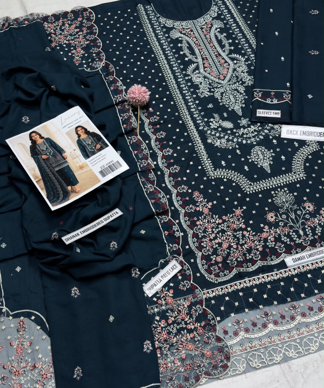 Midnight Teal Front-Sequinned & Embroidered Unstitched Outfit