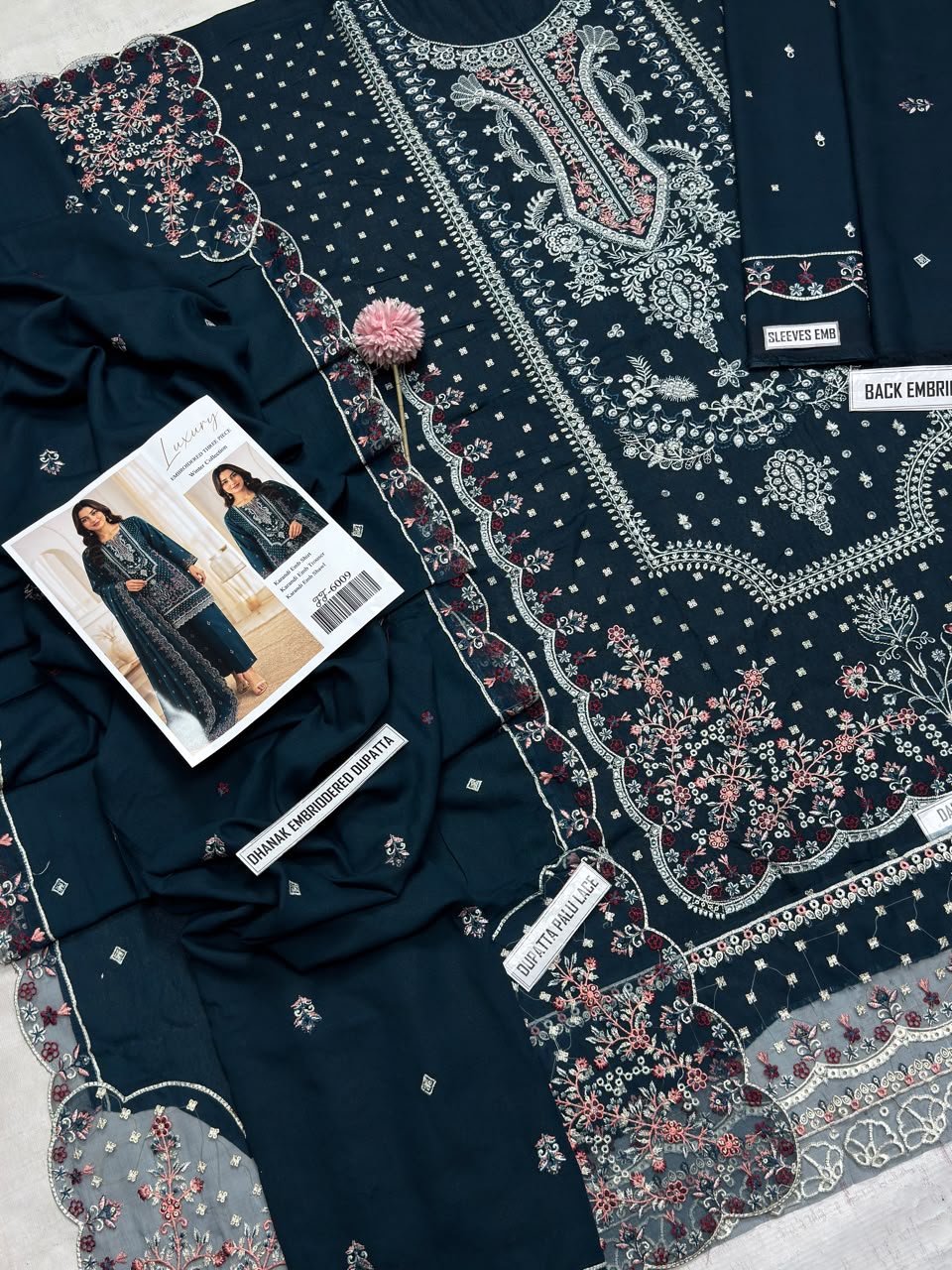 Midnight Teal Front-Sequinned & Embroidered Unstitched Outfit
