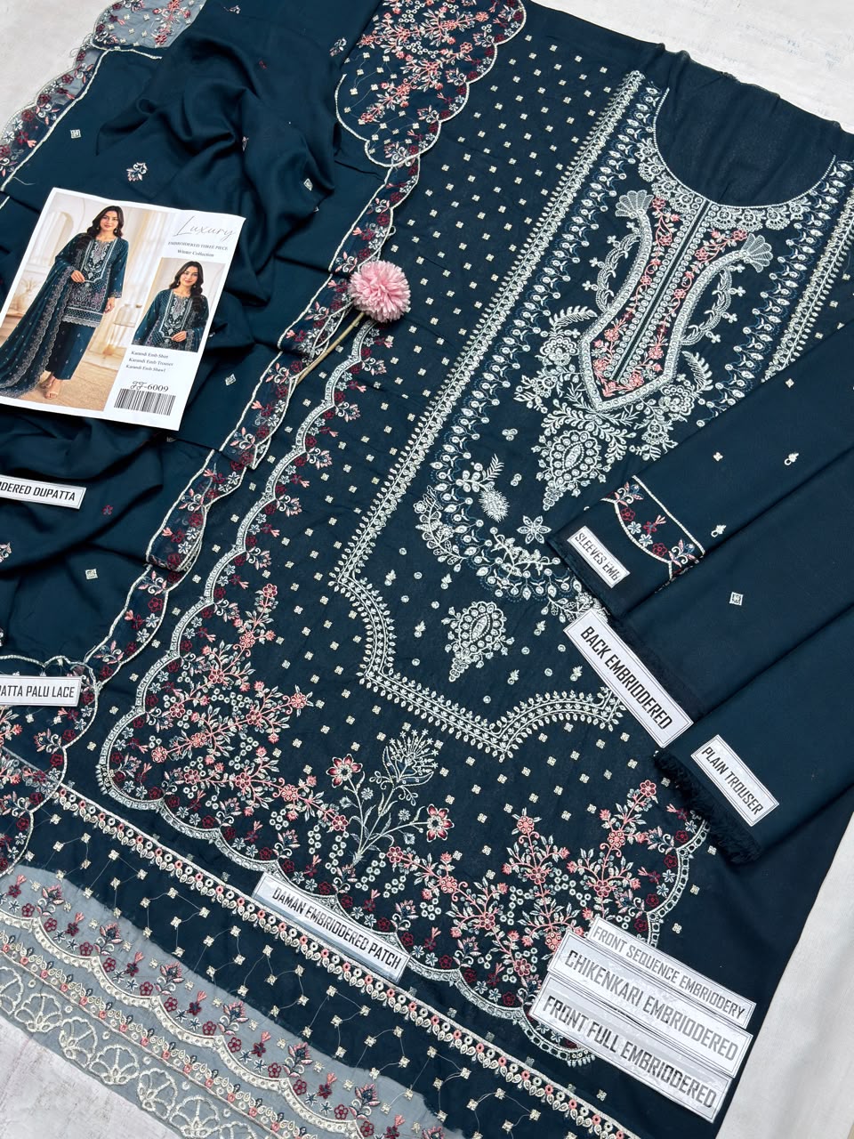 Midnight Teal Front-Sequinned & Embroidered Unstitched Outfit