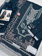 Midnight Teal Front-Sequinned & Embroidered Unstitched Outfit