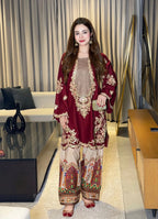 Maroon Silk Embroidered Luxury 2-Piece Suit Unstitch