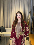 Maroon Silk Embroidered Luxury 2-Piece Suit Unstitch