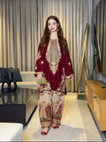 Maroon Silk Embroidered Luxury 2-Piece Suit Unstitch