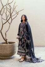 Florent Black Chikenkari & Dhanak Embroidered Unstitched Outfit unstitch