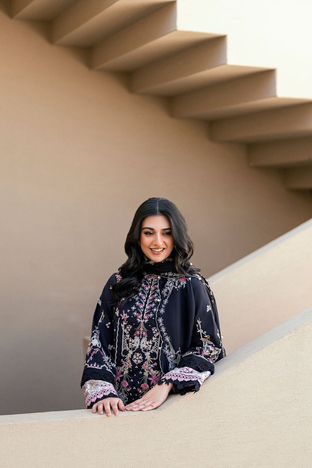 Florent Black Chikenkari & Dhanak Embroidered Unstitched Outfit unstitch