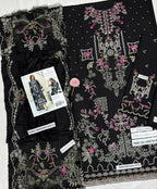 Florent Black Chikenkari & Dhanak Embroidered Unstitched Outfit unstitch