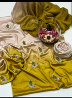 Earthy Ombre Embroidered Tye&Dye Silk Suit with Matching Dupatta