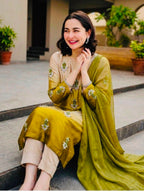Earthy Ombre Embroidered Tye&Dye Silk Suit with Matching Dupatta