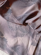 Elegant Printed Silk Abaya – Premium Grey & Neutral Jacquard Silk Fabric