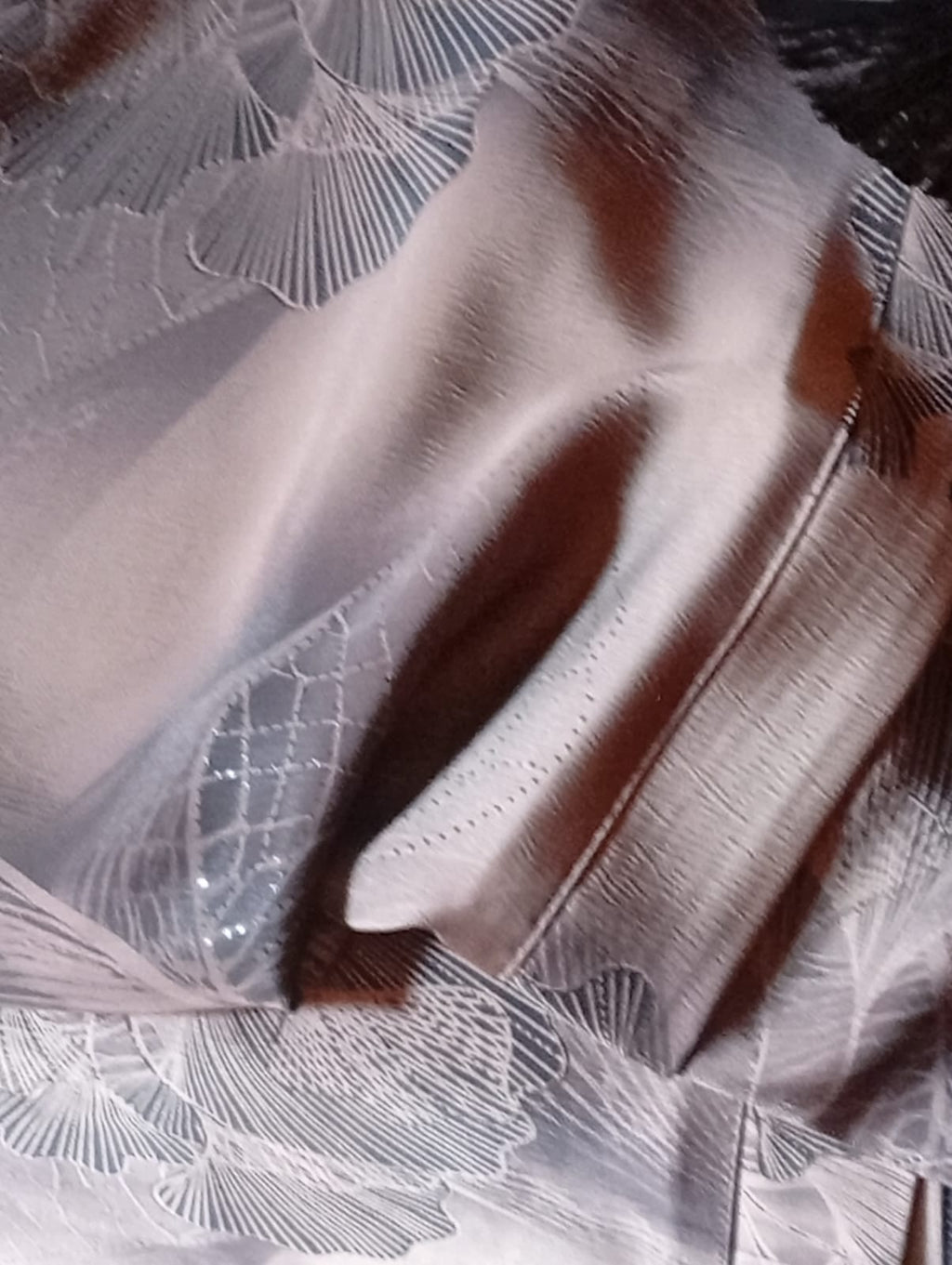Elegant Printed Silk Abaya – Premium Grey & Neutral Jacquard Silk Fabric
