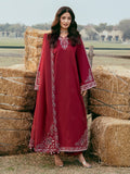 Embroidered Maroon Dhanak 3-Piece Suit with 4 side embroidered Wool Shawl