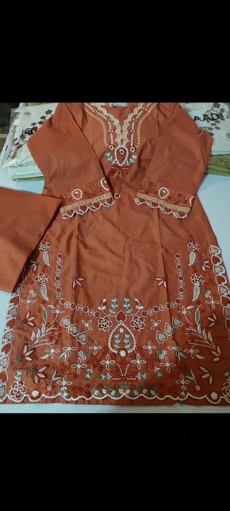 2 Piece Ready-to-Wear Embroidered Lawn Suit (Shirt & Trousers) – Rust Orange