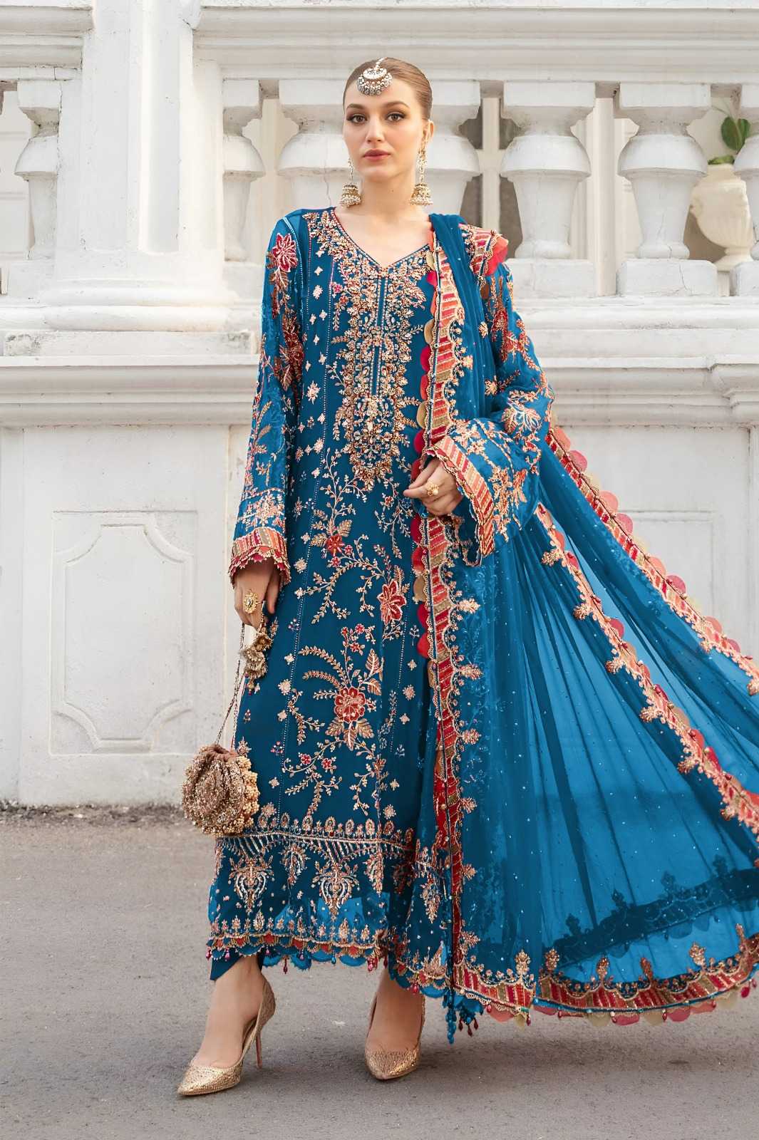 Zarmeen Emaan Fancy Embroidered Shirt Front Back Sleeves Laces Daman Patch Handmade Neckline With viscos Trouser And Pure Bamber Chiffon Dupatta