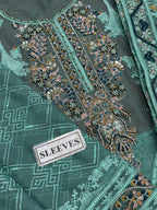 Teal Elegance - Hand-Embellished Chiffon 3-Piece Oranza Dupta Formal Suit