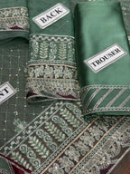 Sage Green Heavy Embroidered 3-Piece Festive Suit with Contrast Dupatta