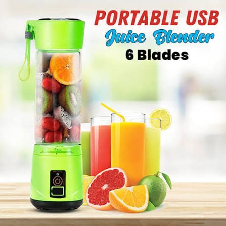 6 Blade Mini Portable USB Juicer Blender Compact Cordless Fruit Mixing Cup And Smoothies Maker - 380ML Capacity