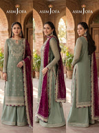 Sage Green Heavy Embroidered 3-Piece Festive Suit with Contrast Dupatta