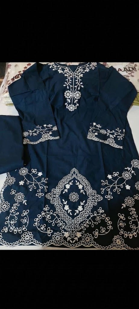 2 Piece Ready-to-Wear Embroidered Lawn Suit (Shirt & Trousers) -Midnight Navy