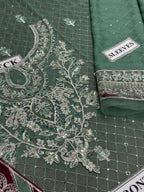 Sage Green Heavy Embroidered 3-Piece Festive Suit with Contrast Dupatta