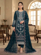 Midnight Teal Front-Sequinned & Embroidered Unstitched Outfit