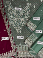 Sage Green Heavy Embroidered 3-Piece Festive Suit with Contrast Dupatta