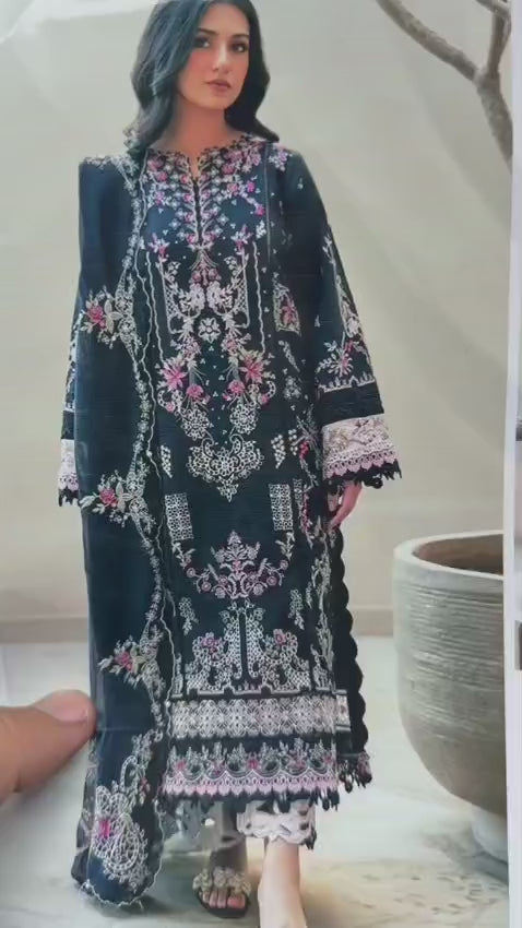 Florent Black Chikenkari & Dhanak Embroidered Unstitched Outfit unstitch