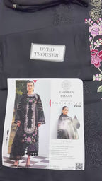 Zarmeen Emaan Artical-939 Fancy Embroidered Shirt Front Back Sleeves Daman Patch Neckline With Premium Viscose Trouser And Pure Bamber Chiffon Dupatta