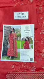 Zarmeen Emaan Fancy Embroidered Shirt Front Back Sleeves Daman Patch Neckline With Premium Viscose Trouser And Printed Embroidered Dupatta