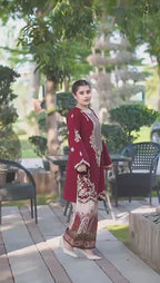 Maroon Silk Embroidered Luxury 2-Piece Suit Unstitch