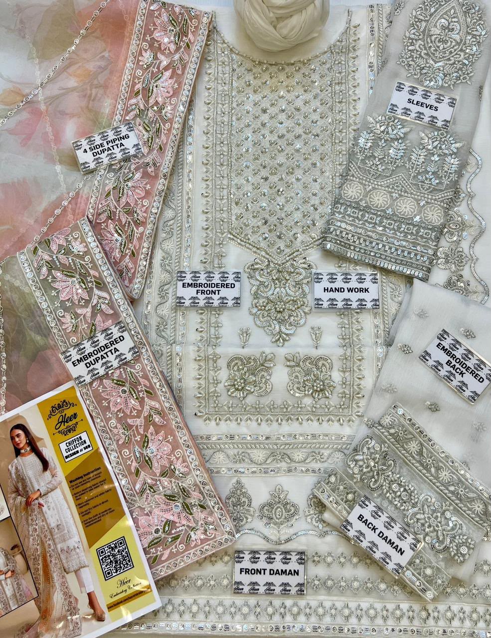 ivory Pearl - Hand Work Embroidered Chiffon 3-Piece Formal Suit